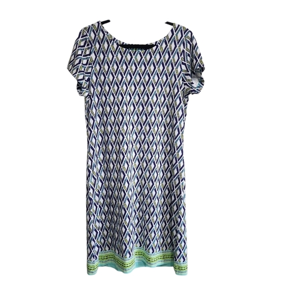 NWT HATLEY NELLIE SHIFT DRESS GEOMETRIC NAVY GREEN WHITE SZ L - Picture 2 of 12